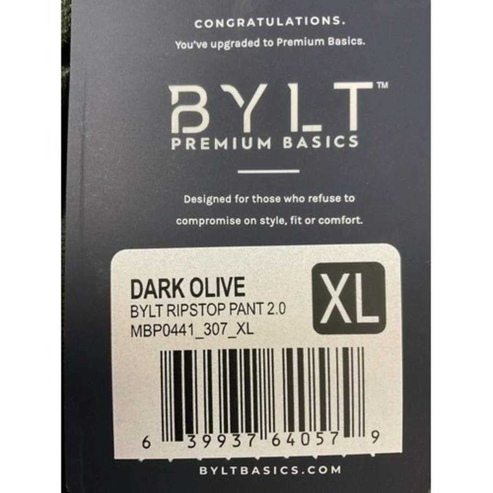 NWT BYLT Premium Basics Olive Stretch Cargo Ripstop Jogger Pants Men XL China